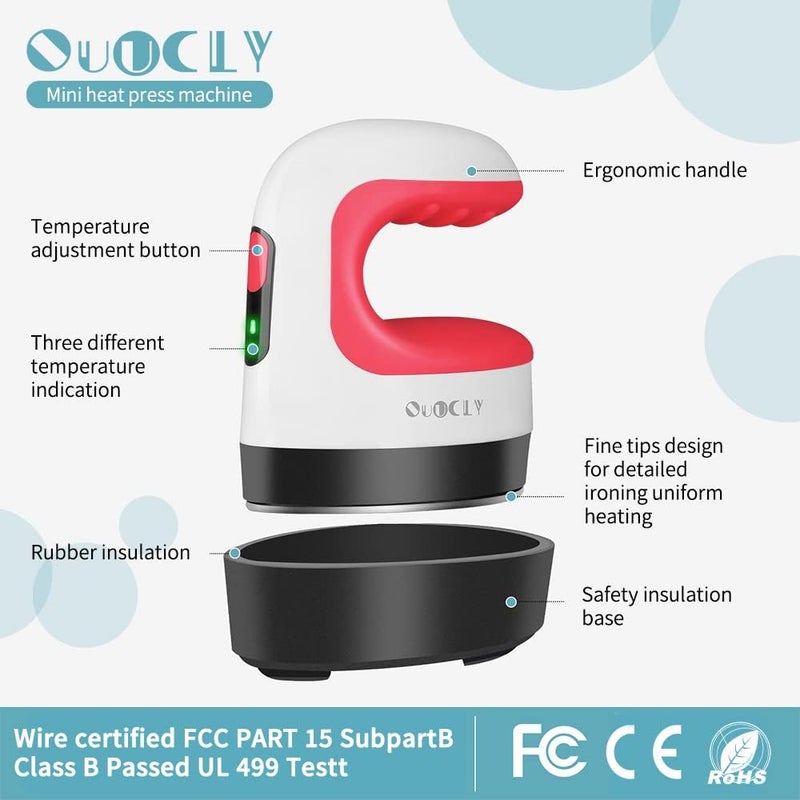 QuuCLY Mini Heat Press Machine, Mini Irons for Crafts,Portable Heat Press Easy for T-Shirts, Shoes, Hats and Small HTV Vinyl Projects Transfer(Red) - Image 5